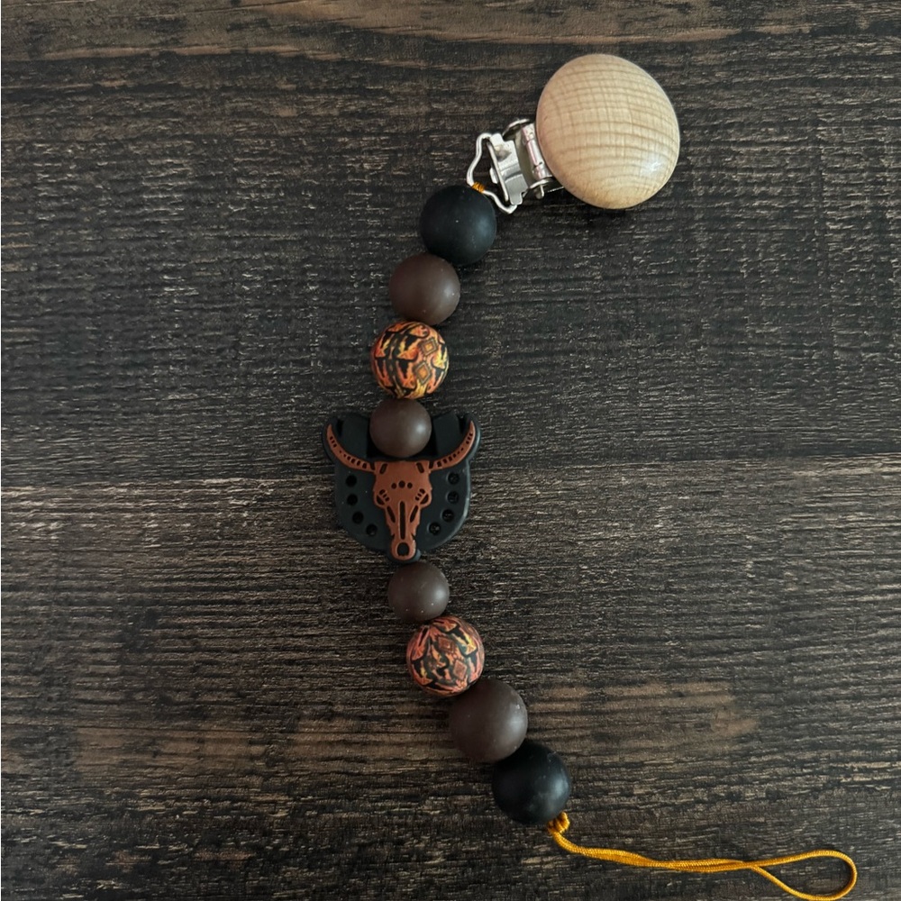 Black and Brown Beaded Pacifier Clip